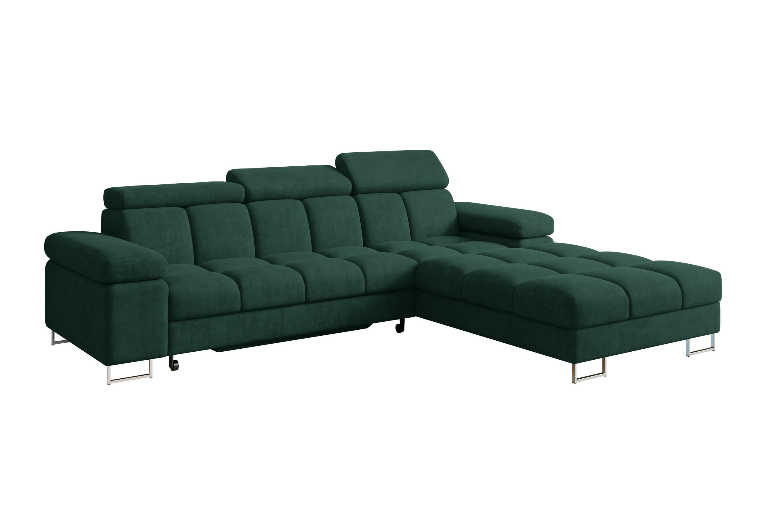 ECKSOFA mit Schlaffunktion Ottomane Rechts COMA L 271x203x79 Grün Velours - Grün, Holzwerkstoff/Textil (203/271cm) - ALTDECOR