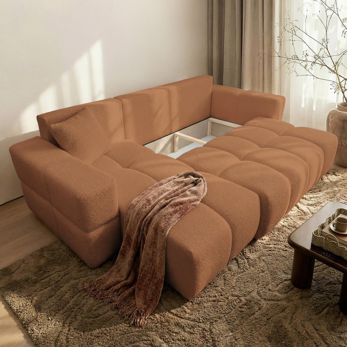 ECKSOFA BUENO mit Schlaffunktion und Bettkasten Orange - Orange, Kunststoff/Textil (250/148cm) - Idohome