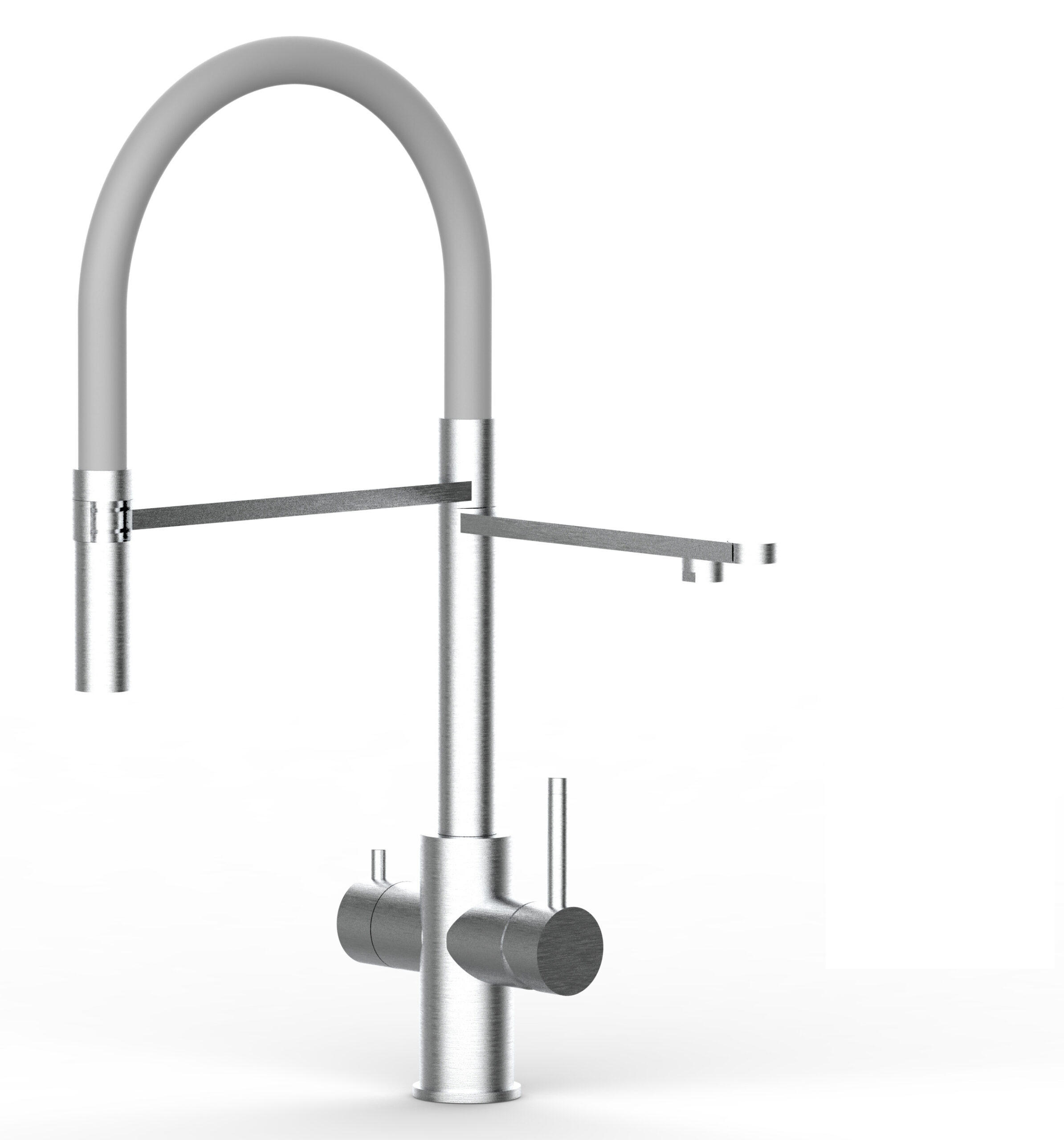 5-WEGE-KÜCHENARMATUR, Edelstahl Massiv aus Chirurgenstahl, Gebürstet und Grau, 2-Strahl-Brause - Grau, Metall (24/52.5/24cm) - VIZIO