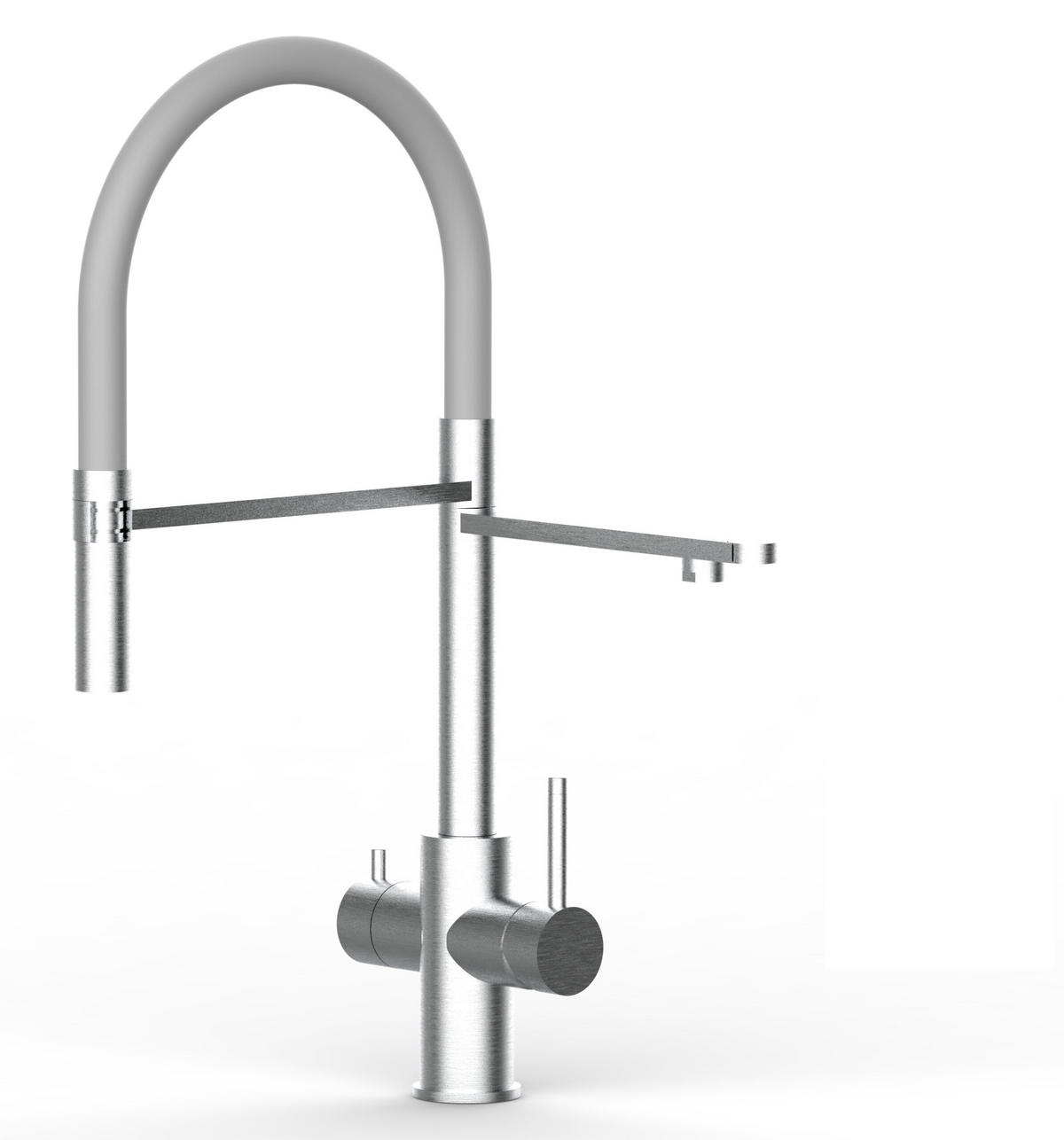 5-WEGE-KÜCHENARMATUR, Edelstahl Massiv aus Chirurgenstahl, Gebürstet und Grau, 2-Strahl-Brause - Grau, Metall (24/52.5/24cm) - VIZIO
