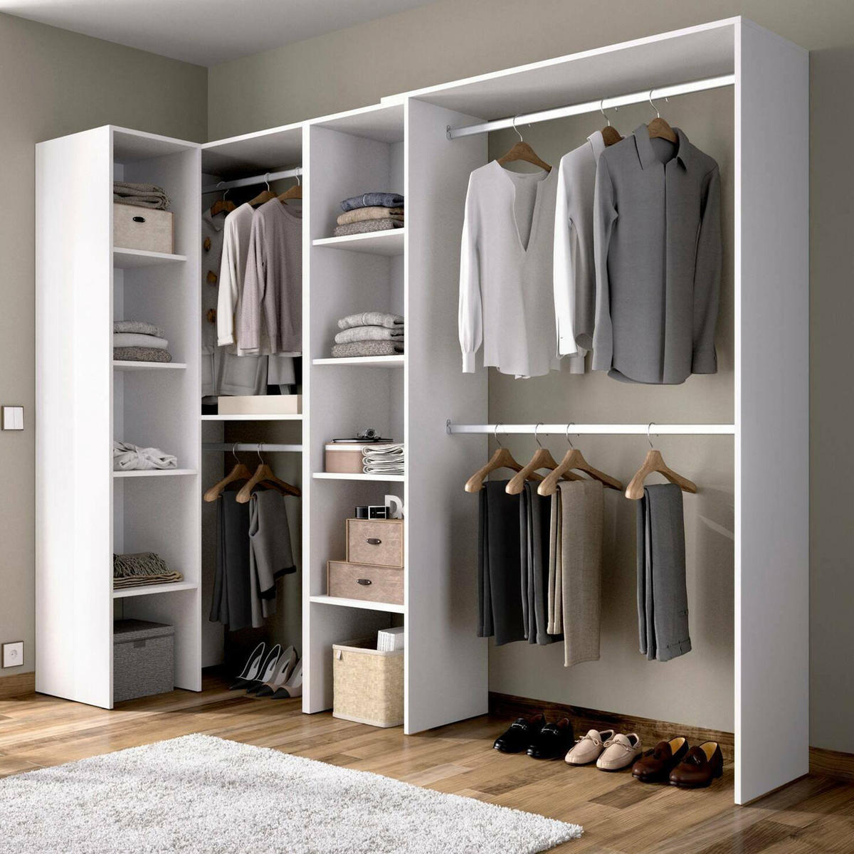 OFFENER KLEIDERSCHRANK Quadro Holz-Effekt Weiß 79.4x228h187 - Weiß, Holzwerkstoff (228/187/79cm) - DMORA