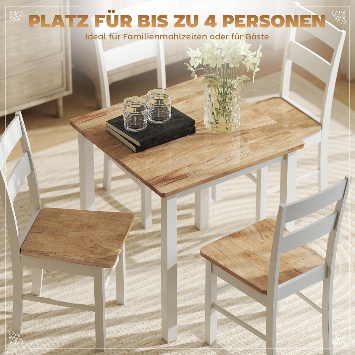 ESSTISCH 69 x 69 cm Esszimmerstühle 2er Set Küchentisch für 2-4 Personen Eiche - Eichefarben/Weiß, Holz (69/75/69cm)