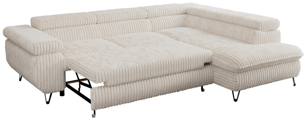 ECKSOFA PEDRO L Beige Cord - Rechts Seite - Beige/Schwarz, Textil/Metall (273/208cm) - MKS