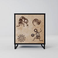 SIDEBOARD AFRICAN STYLE, Schwarz, 57,5x42x67,5 cm, Schwarze Metall-Rahmenfüße - Multicolor/Schwarz, Holzwerkstoff/Metall (57.5/67.5/42cm) - SpaceRebels