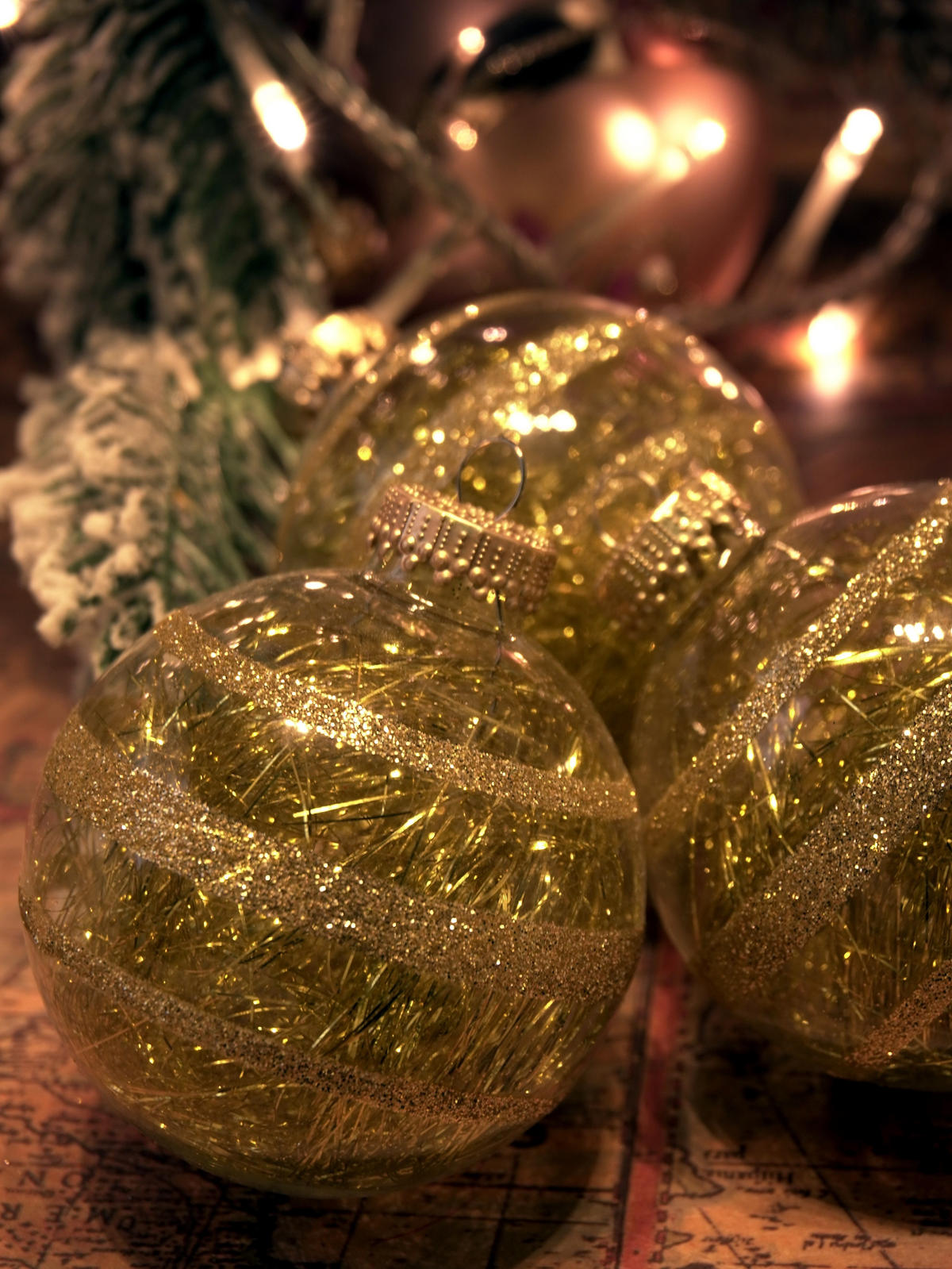 CHRISTBAUMKUGELN Glitterstreifen mit Tinsel Goldfarbig 7cm (Glas / 9 Stk.) - Goldfarben, Glas (7/7/7cm) - Krebs Glas Lauscha