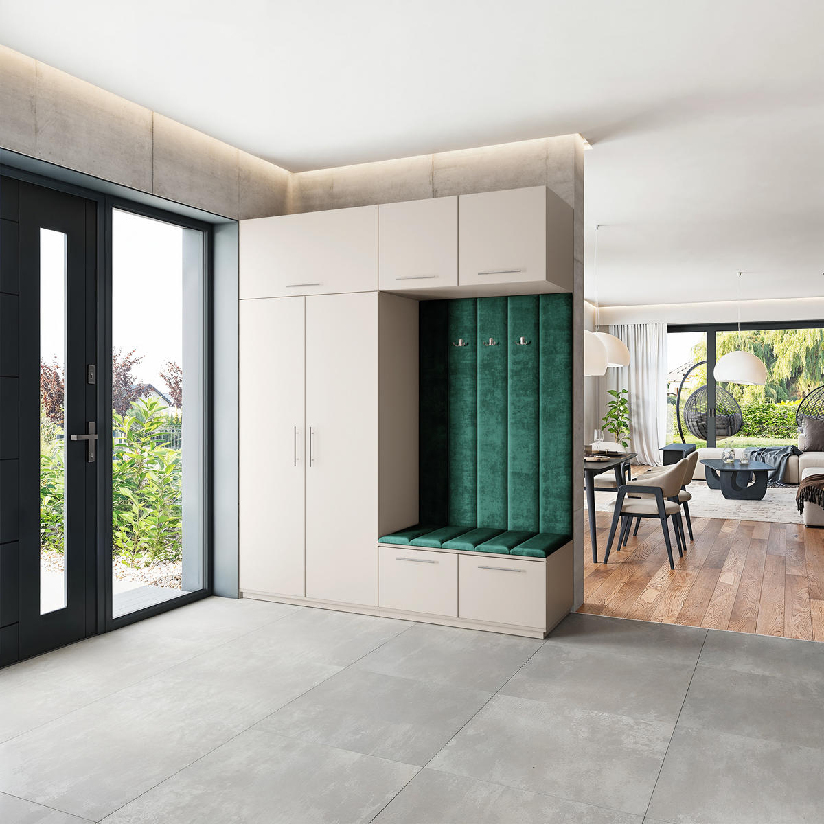 GARDEROBENSCHRANK REMA 200/240/60 cm Modern Garderobe-Set Kaschmir - Kaschmir/Grün, Holzwerkstoff (200/240/60cm) - MASSENO