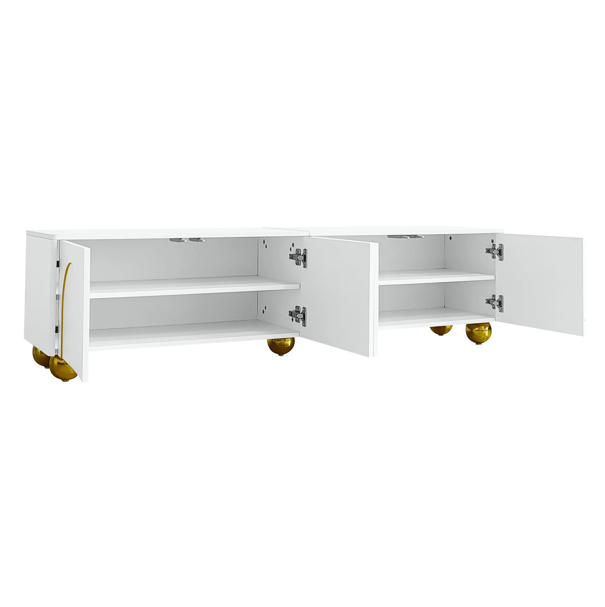 LOWBOARD 170/38/44 cm Weiß und Gold aus Spanplatte mit 4 Türen - Weiß, Holzwerkstoff (38/44/170cm) - OKMYHOME