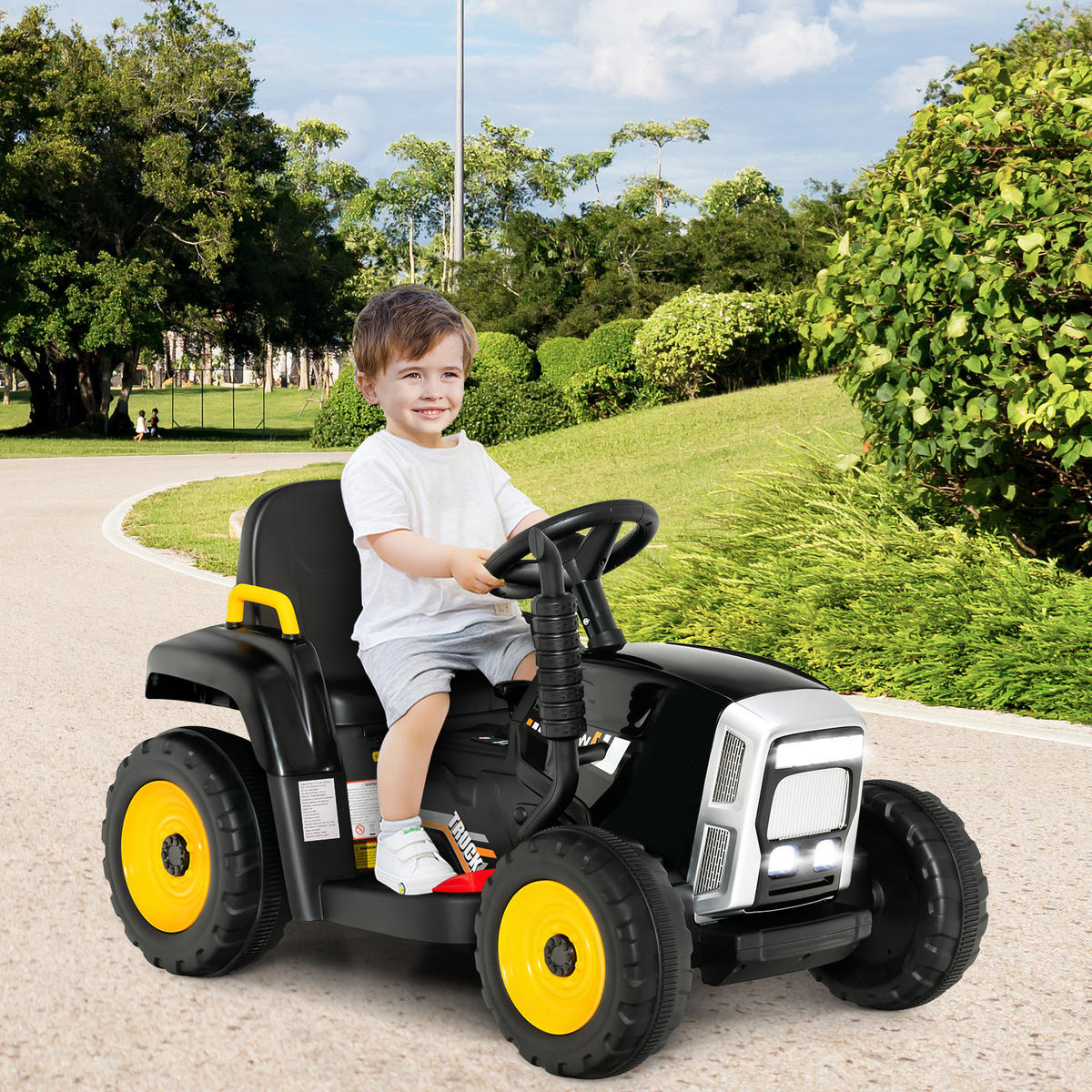 TRAKTOR 12 V 3-växlad Svart - Svart, Plast (135/53/51cm) - COSTWAY