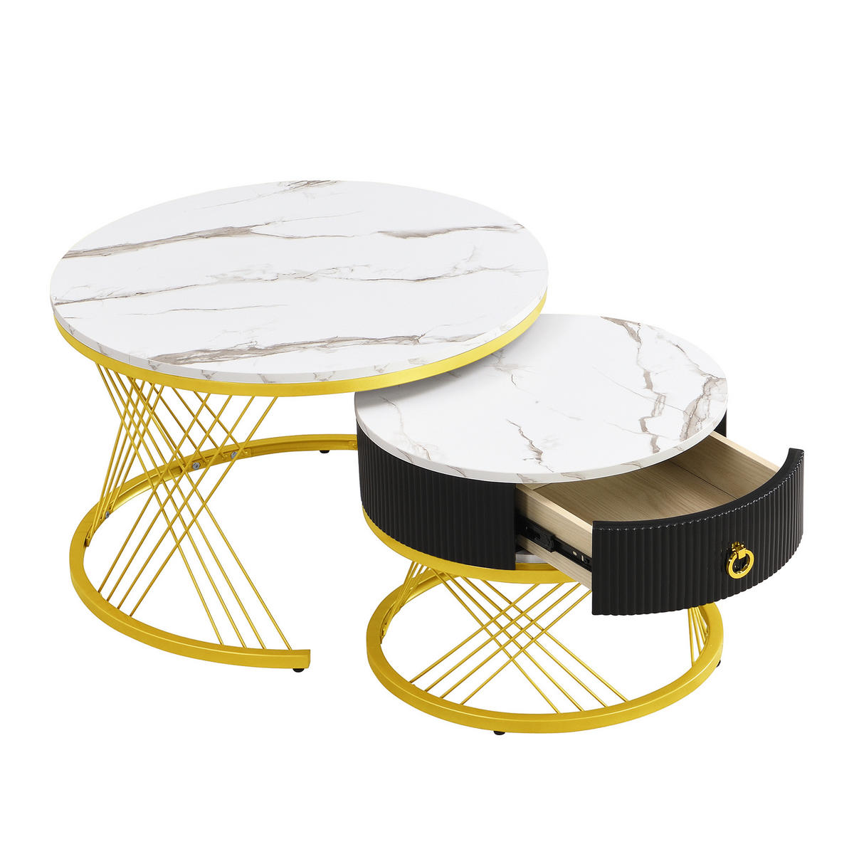 COUCHTISCH Weiß/Gold 2er-Set 70/70/45 cm und 50/50/40 cm - Weiß, Holzwerkstoff (70/70/45cm) - PANGIVO