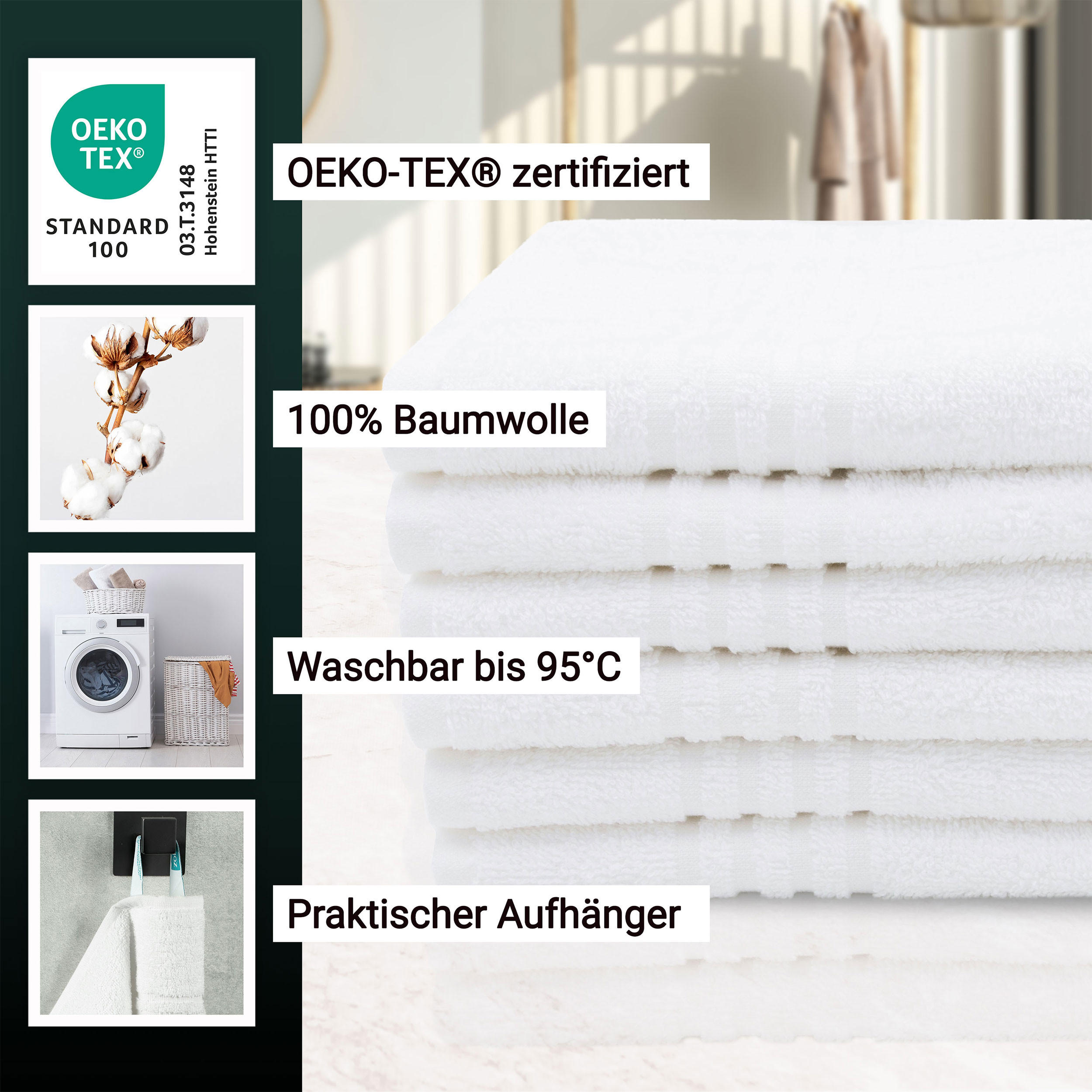 GÄSTETÜCHER, 6er-Set, 40x60 cm, 100% Baumwolle, Weiß - Weiß, Textil (40/60cm) - Zollner