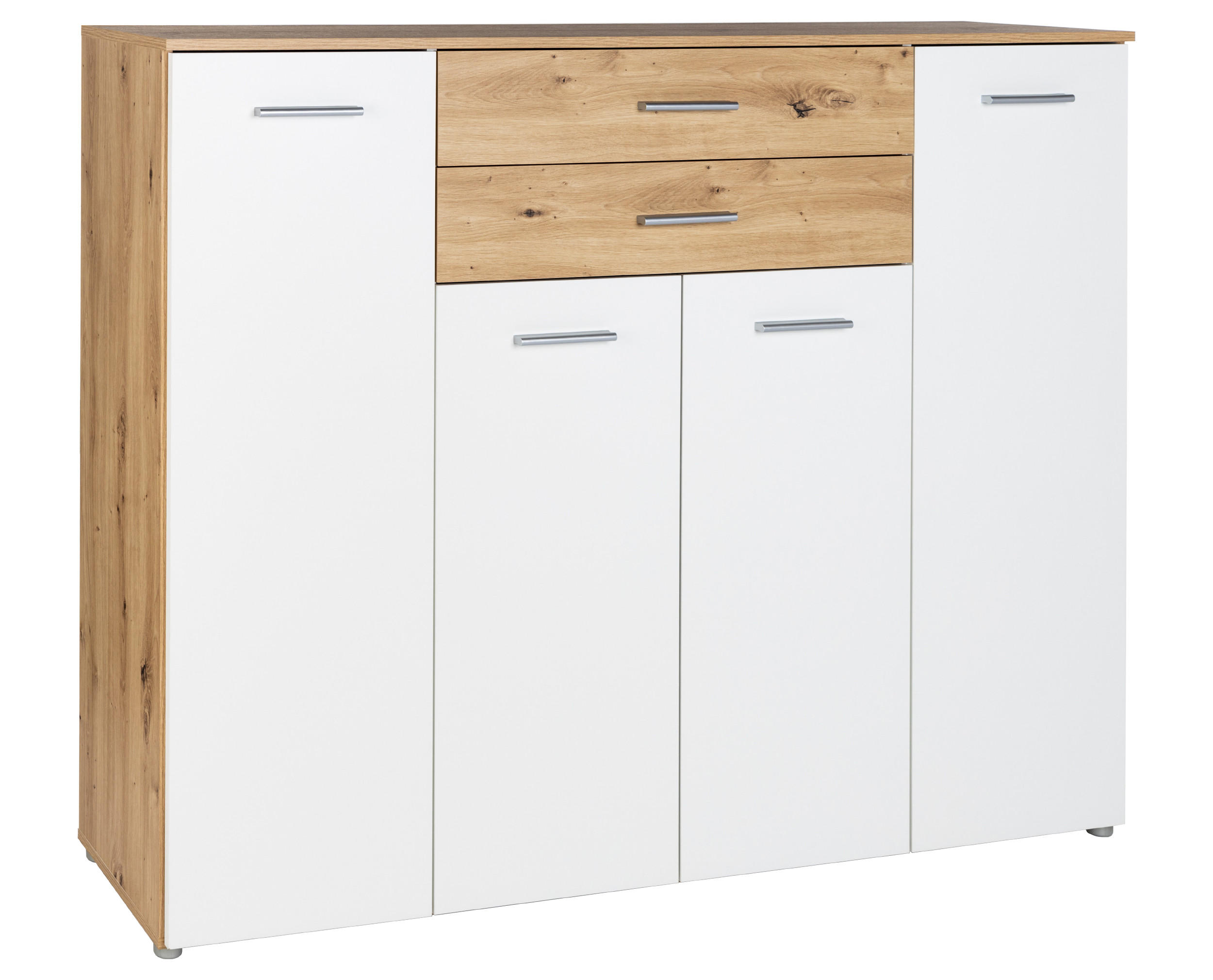 HIGHBOARD Kommode Prato - Silberfarben/Weiß, Holzwerkstoff/Kunststoff (156/123/39cm) - arthur berndt