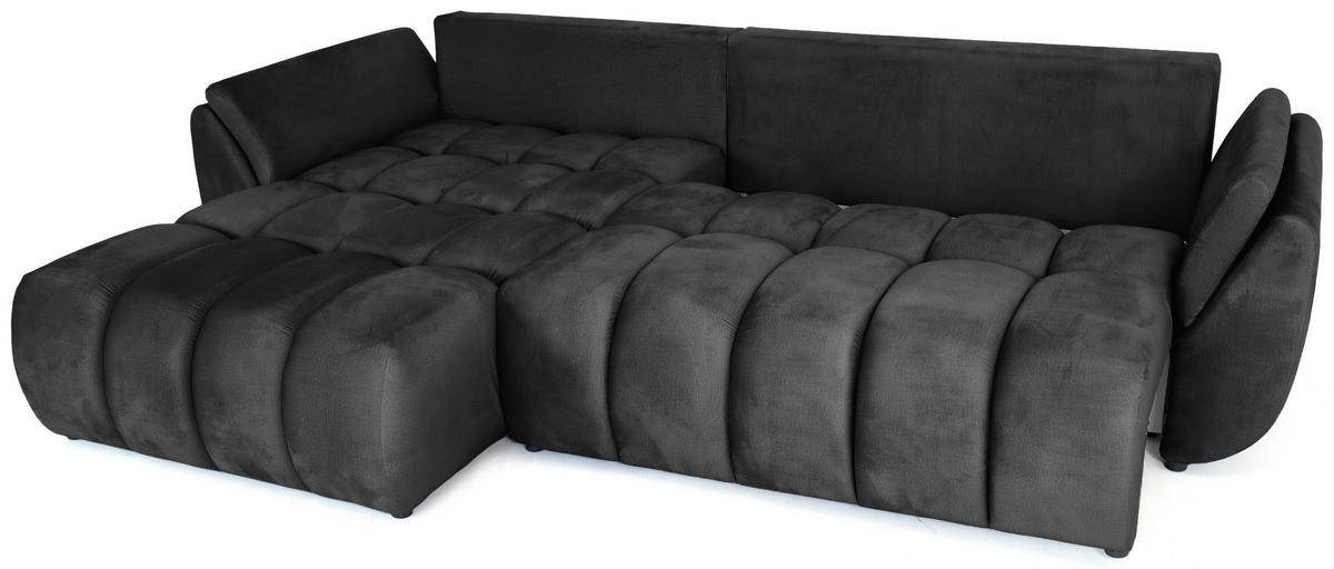ECKSOFA Iris mit Schlaffunktion und Bettkasten, links oder rechts montierbar – Grau Samt 280/184/85 cm - Schwarz/Grau, Kunststoff/Textil (280/184cm) - WFL GROUP