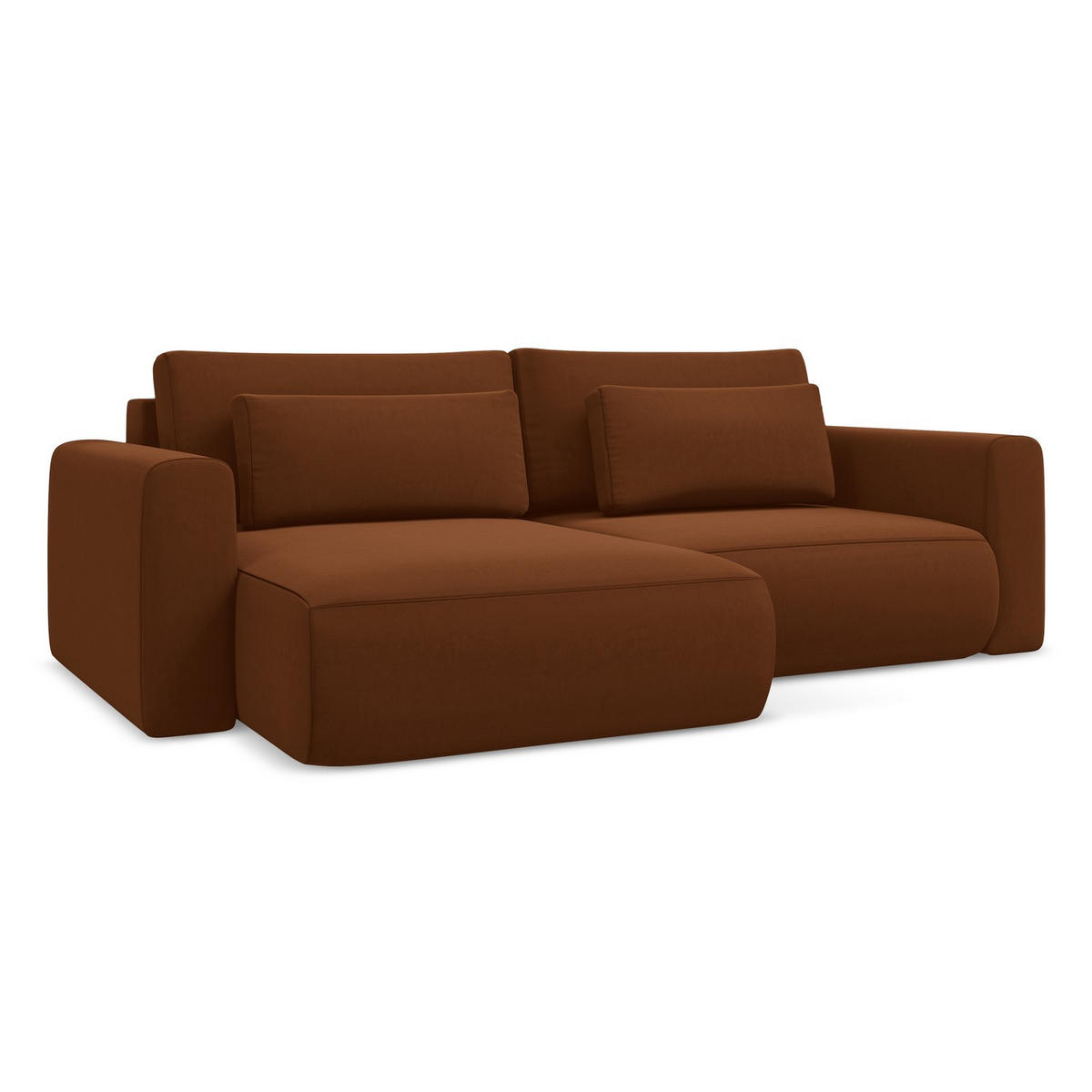 ECKSOFA mit Schlaffunktion Samt Stoff Orange - Terracotta/Schwarz, Kunststoff/Textil (149/240cm) - LaMiaSofa