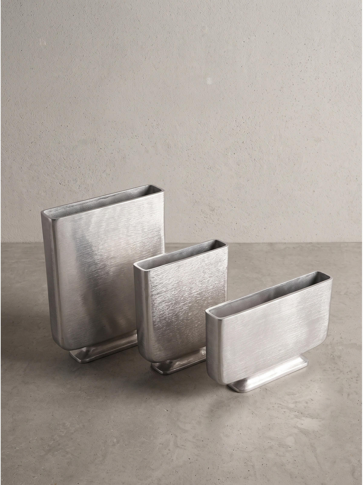 VASEN 3er-Set PORTONOVO, Aluminium, handgefertigt, Silber, 26 x 4 x 33 cm - Silberfarben, Metall (33cm) - KADIMA DESIGN