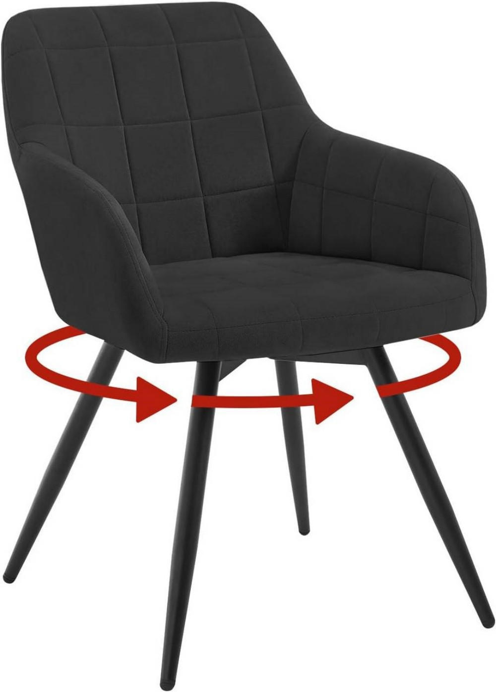 ESSZIMMERSTUHL drehbar, Samt, Schwarz - Schwarz, Textil/Metall (57/78/63cm) - Woltu