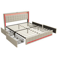 POLSTERBETT 160x200 cm, Beige, mit LED-Beleuchtung & USB-Aufladung - Beige, Textil/Metall (160/200cm)