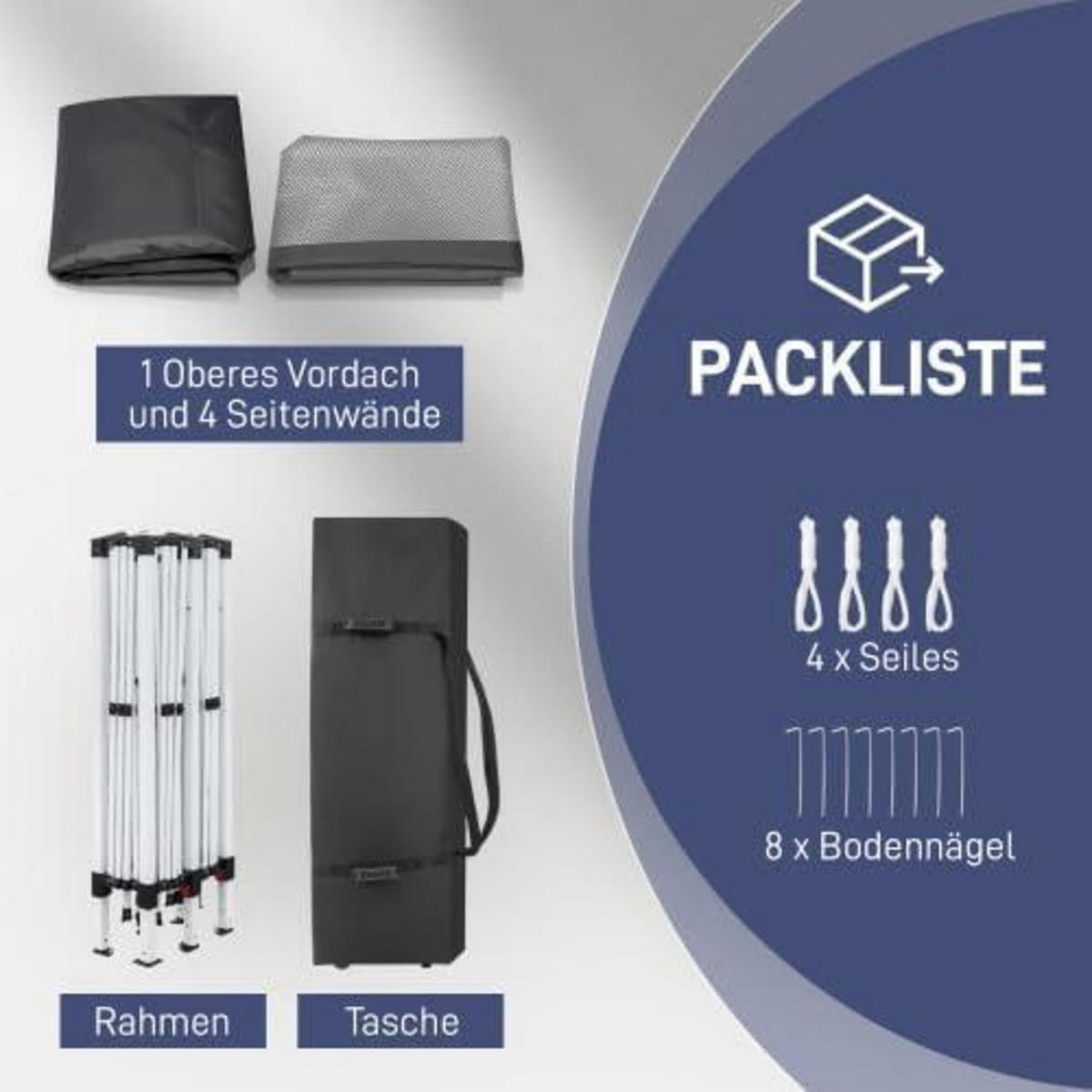 PAVILLON 3 x 3 m wasserdicht UV Schutz 50+ mit 4 Mesh-Seitenteilen Dunkelgrau - Anthrazit, Textil (255/300/300cm)