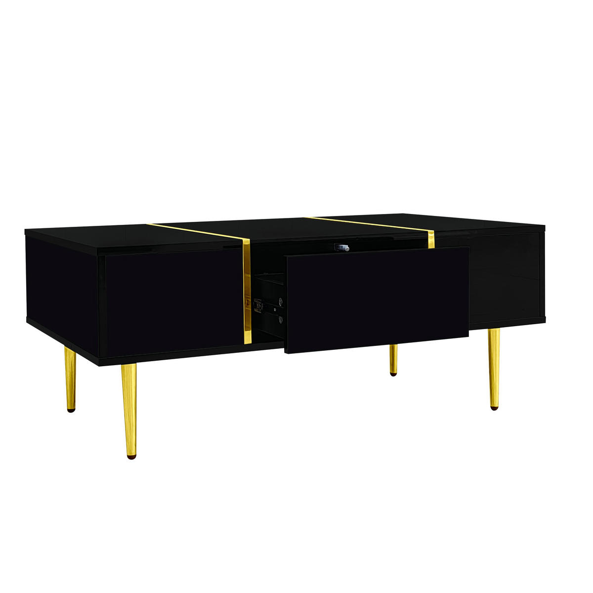 COUCHTISCH Schwarz Hochglanz mit 2 Schubladen und Stauraum - Schwarz, Holzwerkstoff (100/60/41.5cm) - Korfee
