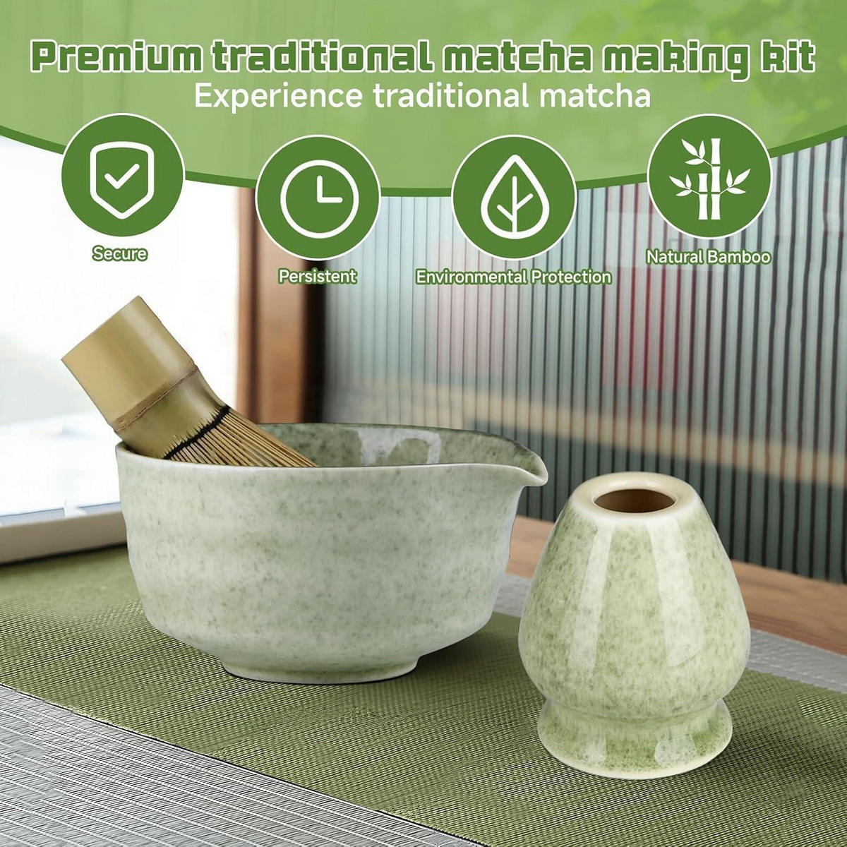 MATCHA Set 5-teiliges Set Keramik Bambus - Grün, Keramik (14/7.3/18.5cm)