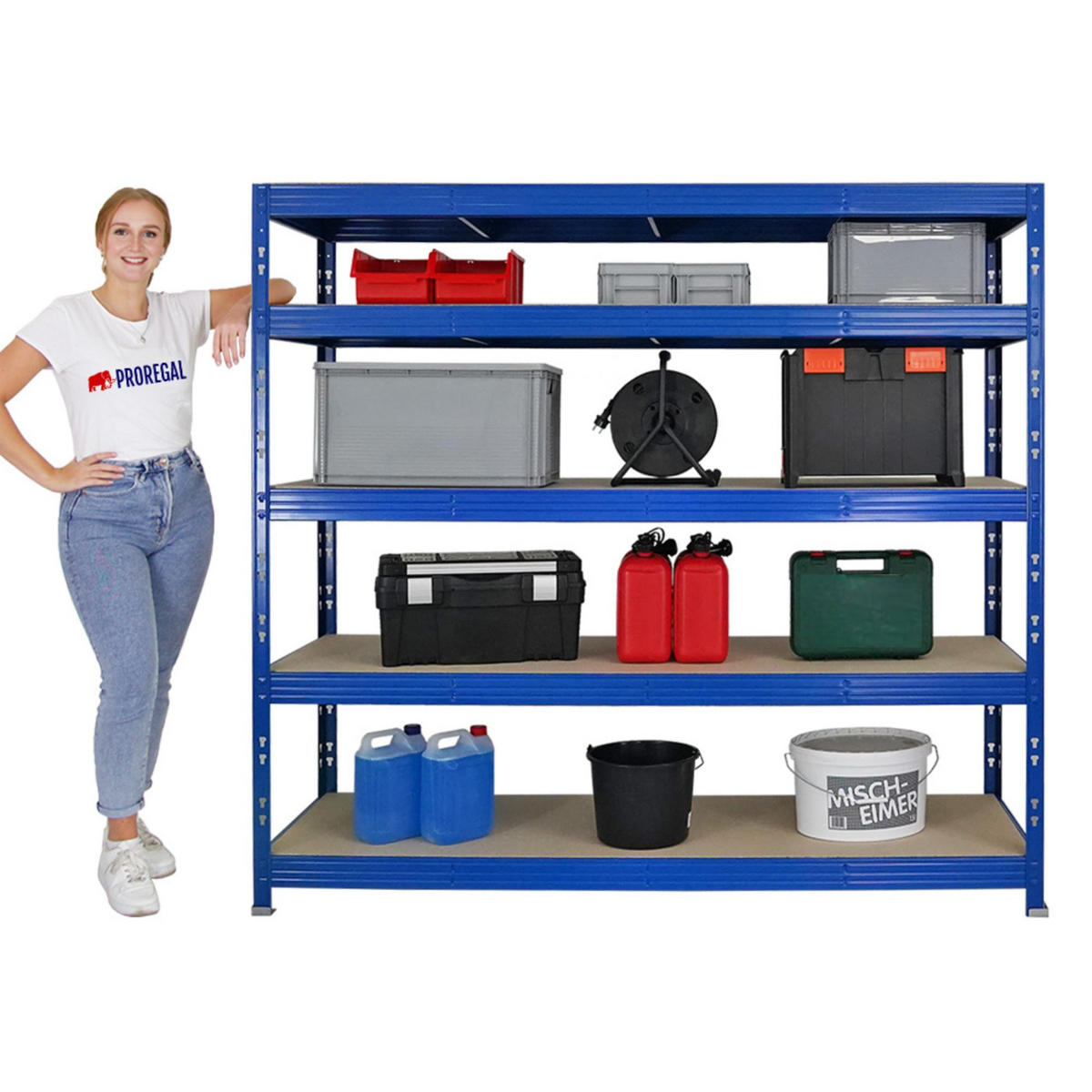 SCHWERLASTREGAL Rhino 2er-Set mit 2x 180x200x60 cm 5 Spanplatten-Ebenen 8mm Fachlast 500 kg Blau - Blau, Metall (400/180/60cm) - PROREGAL