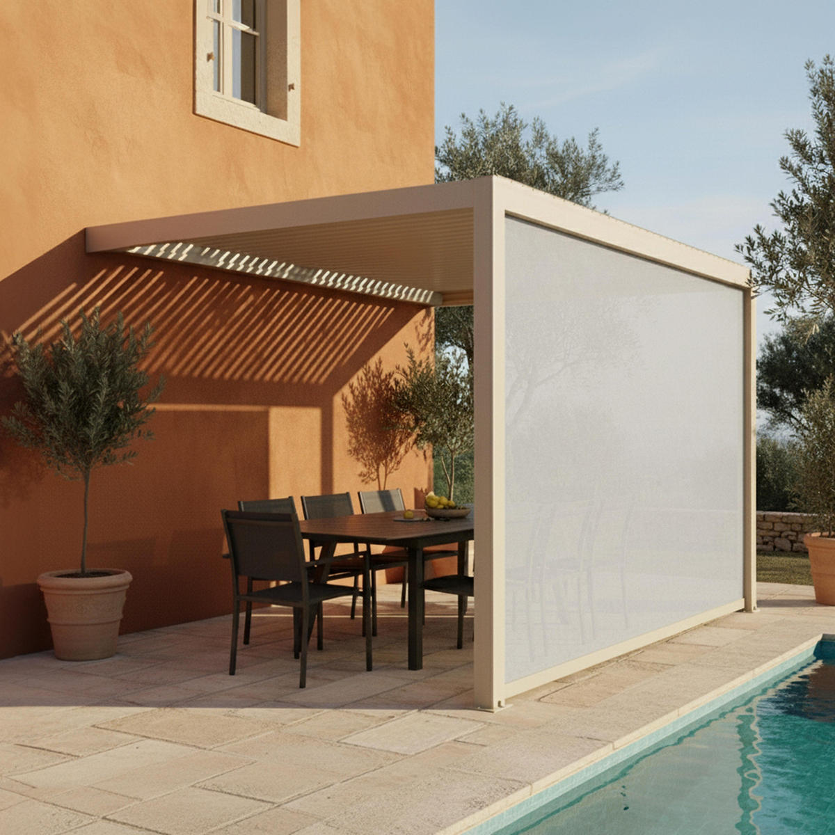 PERGOLA 3x4 m mit 1 Markise, Cremefarbe - Beige, Metall (281/257/403cm) - Oviala