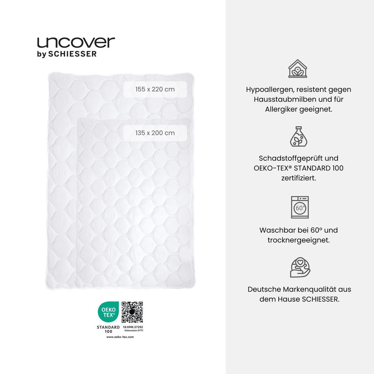 GANZJAHRESDECKE Chelsea - 135 x 200 cm - Weiß - Weiß, Textil (135/200cm) - Uncover by Schiesser