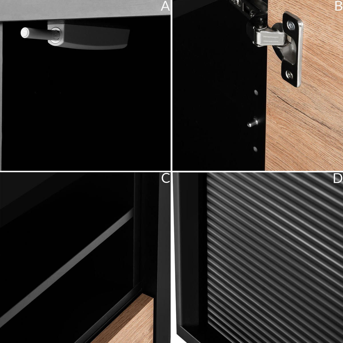 REGAL LOFTY Kreuzeinlage, schwarz / Eiche natur - Eichefarben/Schwarz, Holzwerkstoff (52/174/41cm) - KONSIMO®