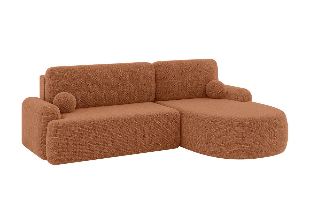 ECKSOFA mit Schlaffunktion und Bettkasten LIRA-L - 264x172x89 Apricot - Orange, Holzwerkstoff/Textil (172/264cm) - ALTDECOR