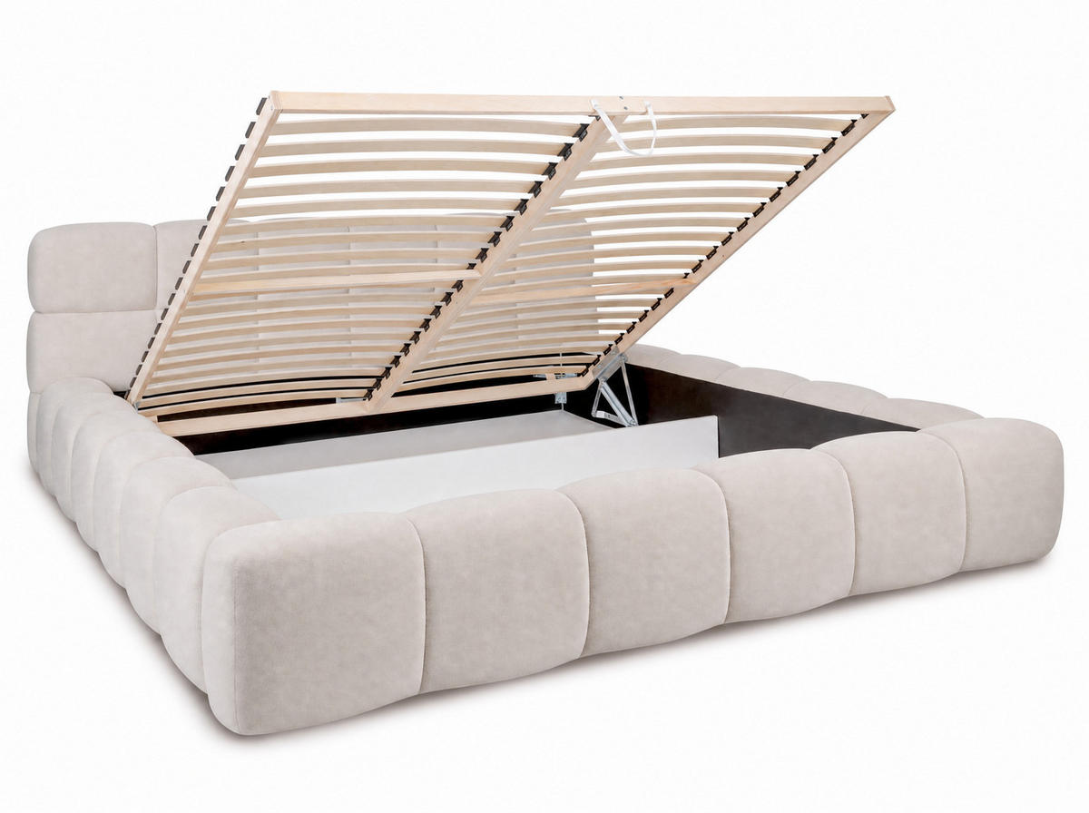 POLSTERBETT Miley Beige 140/200 cm Samt mit Bettkasten - Beige, Holz/Textil (140/200cm) - wonello