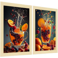 POSTER Set Mit 3 Küchenutensilien A4 Rahmen Aus Hellem Holz - Beige, Papier (29.7/5/21cm) - Nacnic