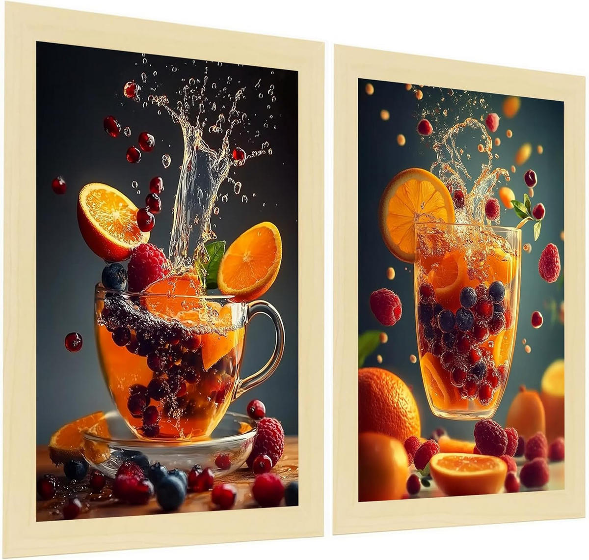 POSTER Set Mit 3 Küchenutensilien A4 Rahmen Aus Hellem Holz - Beige, Papier (29.7/5/21cm) - Nacnic