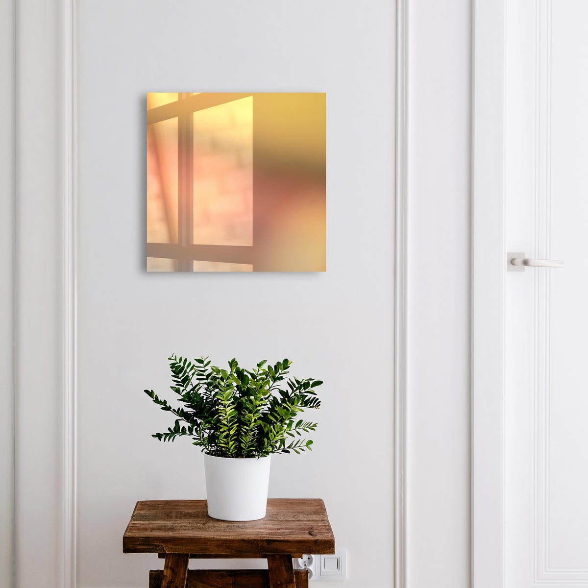 SCHLÜSSELBOX Weiß 30x30 cm – Türöffnung nach rechts - Warmer Farbverlauf - Gelb, Metall (30/30/5cm) - TULUP