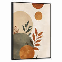 LEINWAND Bilder mit Rahmen - Formen - Rund - Blätter - Beige - 70x100 - Rostfarben, Textil (70/100cm) - MuchoWow