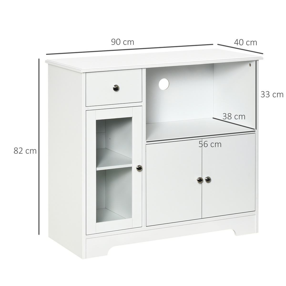 MIKROWELLENUNTERSCHRANK DE-11010 2 Glastüren Weiß - Weiß, Holzwerkstoff (40/82/90cm) - ComfortXL