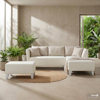 OUTDOOR-ECKSOFA mit Hocker - Creme - Creme, Textil/Metall - home24