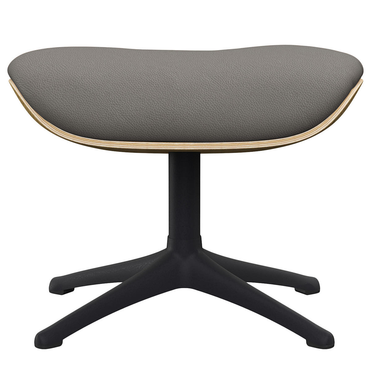 POLSTERHOCKER - Echtleder - Schwarz/Grau, Leder/Holz (49/39/44cm) - home24