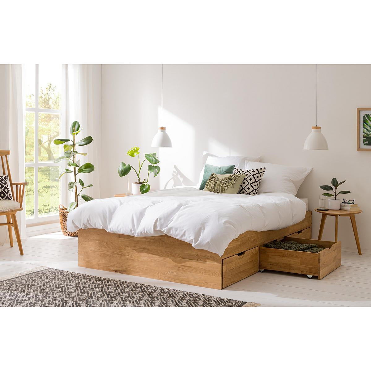 MASSIVHOLZBETT - Massivholz - Braun - Eichefarben, Holz (140/200cm) - home24