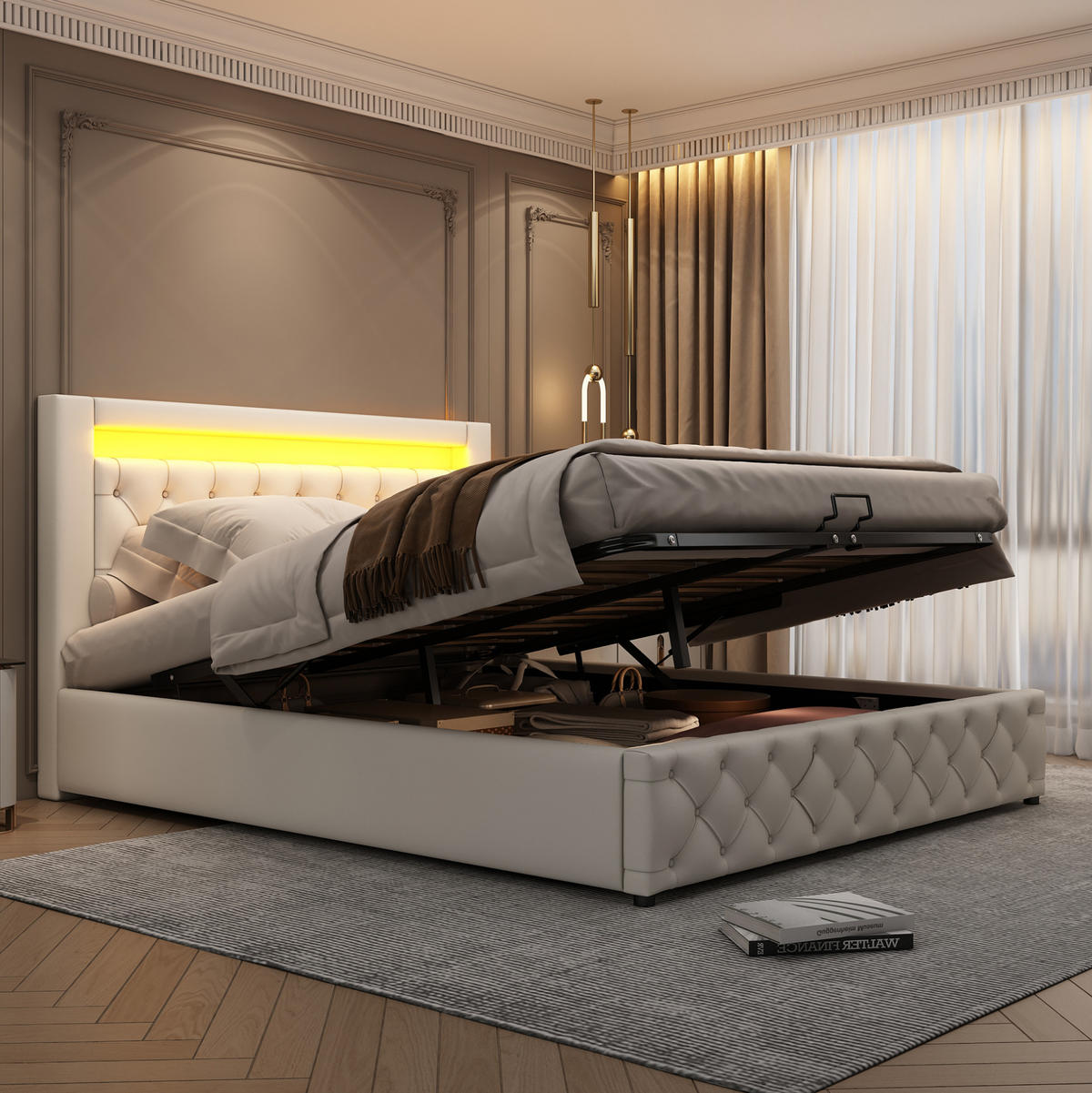 POLSTERBETT 140/200 cm Weiß aus PU mit Bettkasten und LED-Beleuchtung - Weiß, Kunststoff (140/200cm) - OKMYHOME