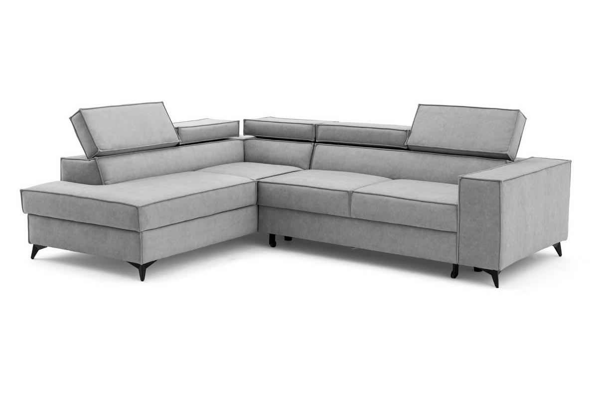 ECKSOFA PURE L Links mit Schlaffunktion 127x199 Velours Hellgrau - Hellgrau/Schwarz, Holz/Textil (281/204cm) - Muffo