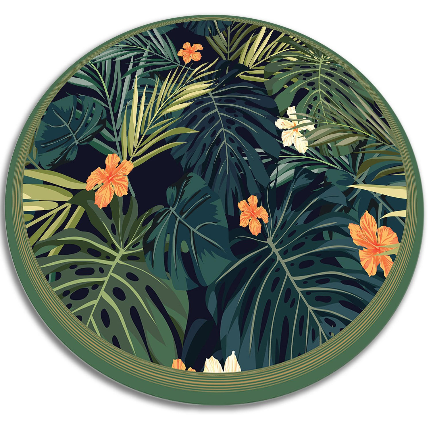 VINYL TEPPICH Ø130 cm Tropische Blätter - Waldgrün, Kunststoff (130/130cm) - TULUP