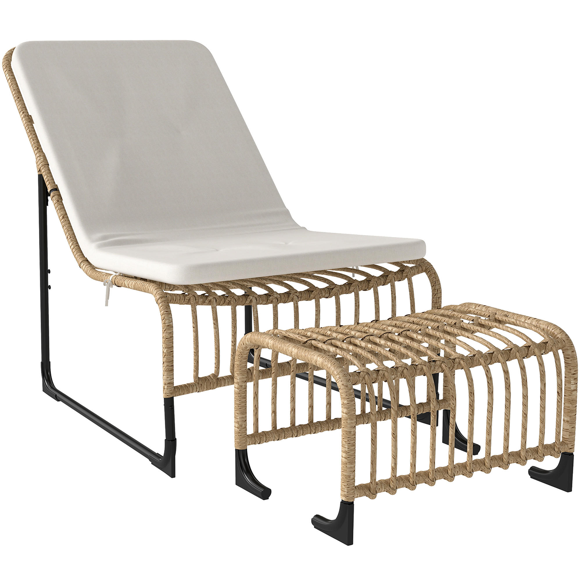 RELAXSESSEL mit Fußhocker UV-beständig Gartensessel mit Kissen Bänder - Creme, Metall (65/80/93cm) - Outsunny