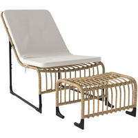 RELAXSESSEL mit Fußhocker UV-beständig Gartensessel mit Kissen Bänder - Creme, Metall (65/80/93cm) - Outsunny