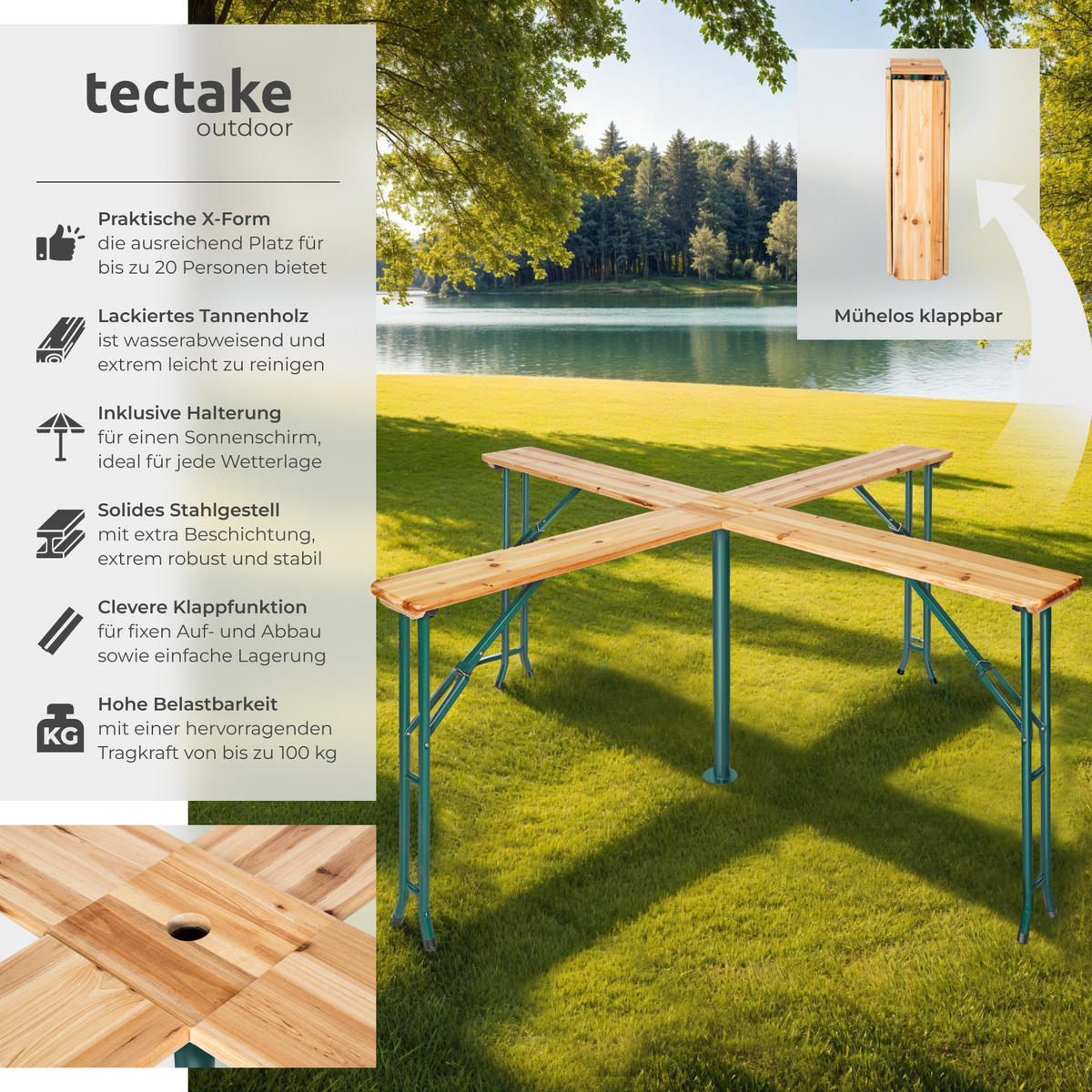 STEHTISCH Quattro,241 x 241 x 103 cm,braun - Braun, Holz - tectake
