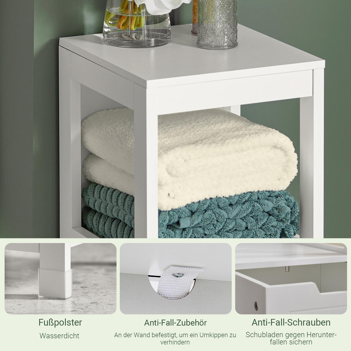 BADEZIMMERSCHRANK Kommode mit 2 Körben Weiß 30x89x30cm - Weiß, Holzwerkstoff (30/90/30cm) - SoBuy