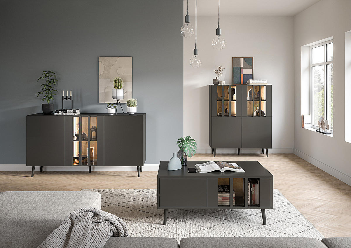 COUCHTISCH - Schwarz / Eiche Artisan Dekor - Eichefarben/Schwarz, Holzwerkstoff (55/90/45cm) - home24