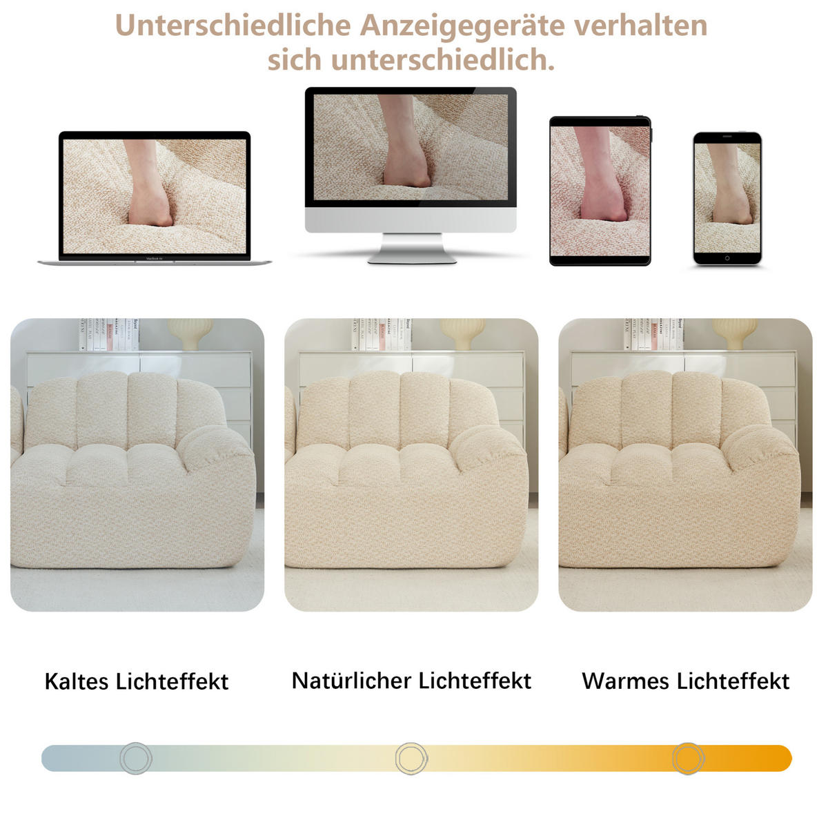 2-SITZER Sofa mit modularer Form und breiter Sitzfläche, ohne Montage erforderlich, Beige - Beige, Textil (210/79/104cm) - Redom