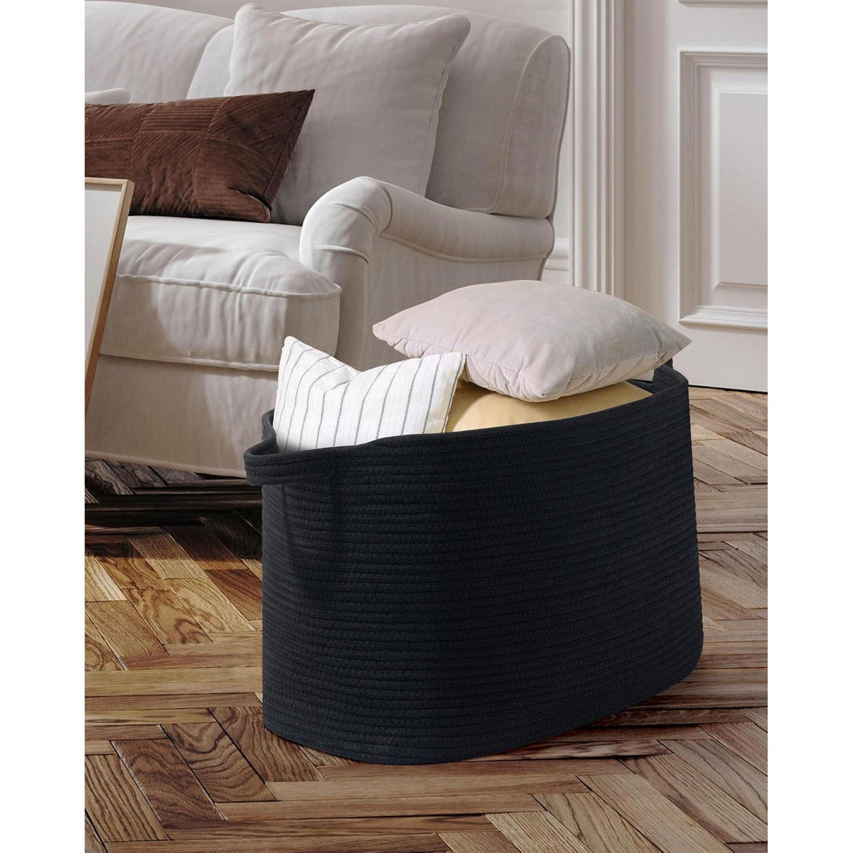 WÄSCHEKORB 2-teiliges Set Baumwolle Schwarz 63 L - Schwarz, Textil (38/30/55cm)