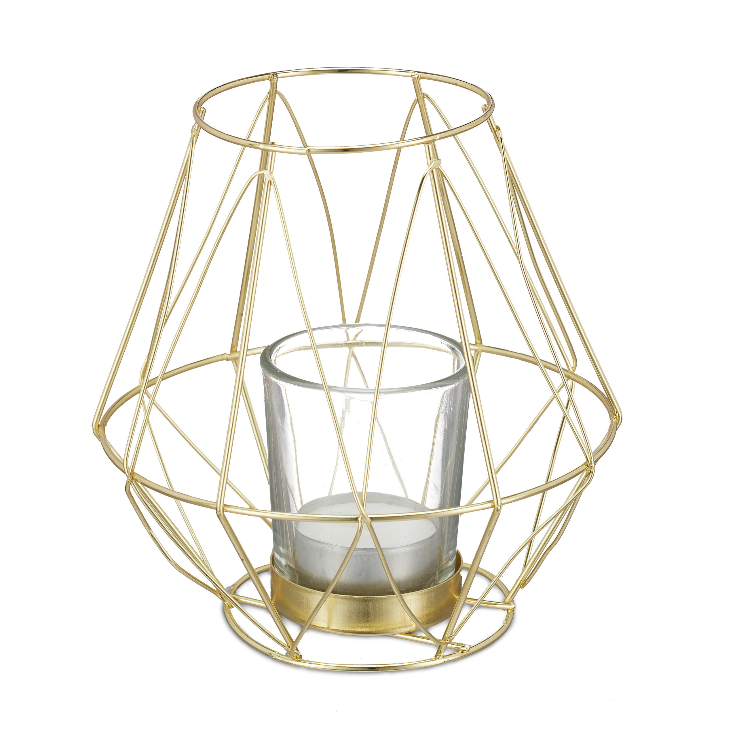 TEELICHTHALTER - Goldfarben, Glas/Metall (14cm) - Relaxdays
