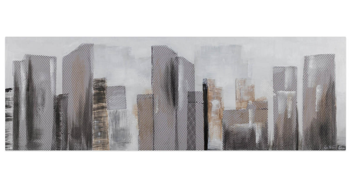 RUČNE MAĽOVANÝ AKRYLOVÝ OBRAZ 120/40 cm, sivý, krajinný motív - sivá, drevo/textil (120/40cm) - KUNSTLOFT