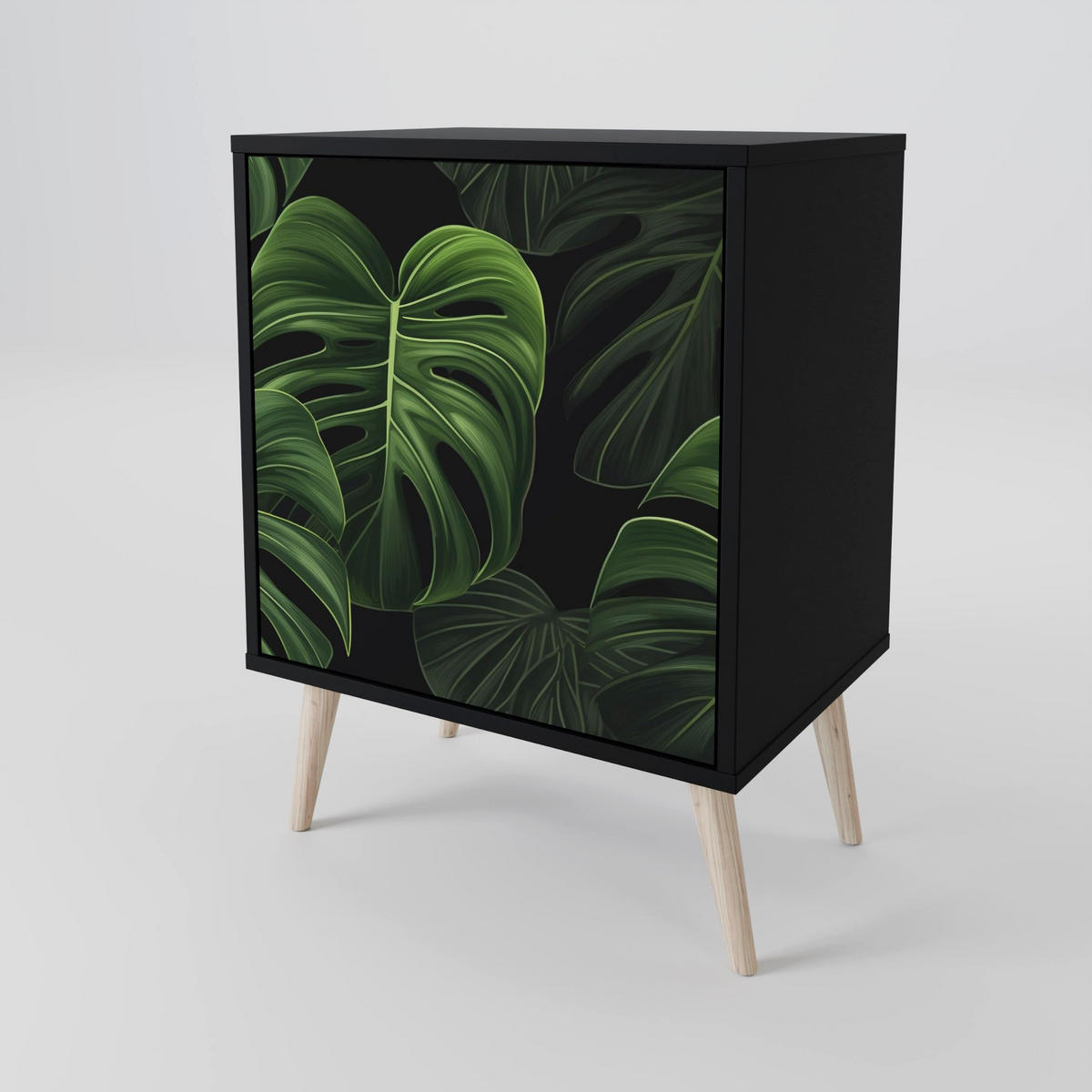 SIDEBOARD INFINITE MONSTERA, Schwarz, 57,5x42x72,5 cm, Schwarze Metallfüße - Multicolor/Schwarz, Holzwerkstoff/Metall (57.5/72.5/42cm) - SpaceRebels
